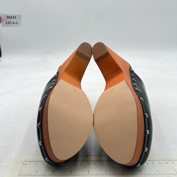 FYS Black Round Toe Slip on Mules Rivet Studded High Heel Wedges Fashion Shoe - Picture 7 of 8